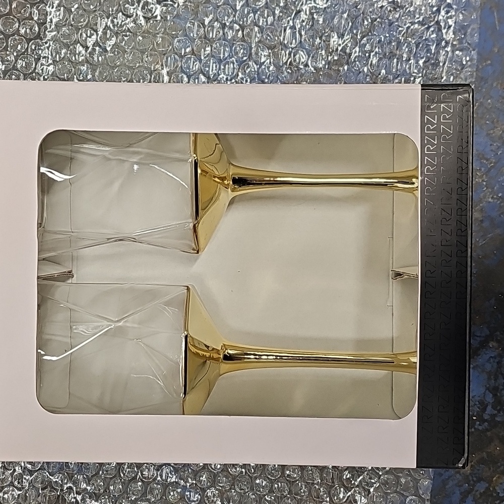 Rachel Zoe NIB Elegant Gold Wine Glass Set